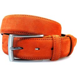 Pomarańczowy pasek męski - nubuk P6. Pomarańczowe paski męskie Modini Moda Męska, w paski, ze skóry, eleganckie. W wyprzedaży za 80,10 zł.
