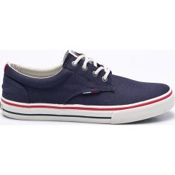Tommy Jeans - Tenisówki. Niebieskie trampki męskie Tommy Jeans, bez wzorów, z jeansu, na sznurówki. W wyprzedaży za 199,90 zł.