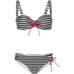 Bikini na fiszbinach bonprix czarno-biały w paski. Czarne stroje kąpielowe damskie bonprix, w paski. Za 89,99 zł.