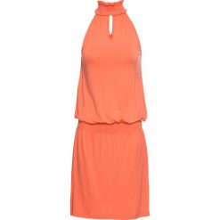Sukienka z dekoltem halter bonprix łososiowy pomarańczowy. Pomarańczowe sukienki damskie bonprix, bez wzorów, ze stójką, bez rękawów. Za 69,99 zł.