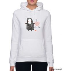Bluza damska z owieczką. Szare bluzy damskie Pakamera, z nadrukiem, bez rękawów, z kapturem. Za 119,00 zł.