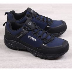 Buty sportowe trekkingowe wodoodporne granatowe DK - czarny / granatowy. Niebieskie buty sportowe męskie DK, bez zapięcia. Za 129,99 zł.