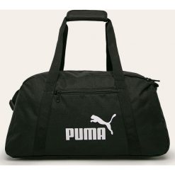 Puma - Torebka. Czarne torby damskie na zakupy Puma, w paski, z poliesteru, na ramię, duże, z nadrukiem, bez dodatków. W wyprzedaży za 99,90 zł.