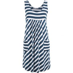 Sukienka ze stretchem w paski bonprix ciemnoniebiesko-biały w paski. Niebieskie sukienki damskie bonprix, w paski, bez kołnierzyka, bez rękawów. Za 74,99 zł.