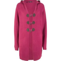 Długi sweter rozpinany z kapturem bonprix jeżynowy. Fioletowe kardigany damskie bonprix. Za 129,99 zł.
