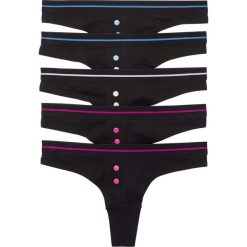 Stringi (5 par) bonprix czarno-fuksja-niebiesko-biały. Czarne majtki damskie bonprix. Za 59,95 zł.