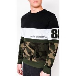 Bluza męska bez kaptura z nadrukiem B923 - zielona/moro. Zielone bluzy męskie Ombre Clothing, s, z nadrukiem, z bawełny, z kapturem, bez rękawów, bez kaptura. Za 39,00 zł.