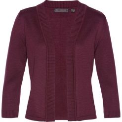 Sweter bez zapięcia bonprix jeżynowy. Fioletowe swetry damskie bonprix, bez wzorów, z dzianiny, z krótkim rękawem, krótkie, bez kaptura. Za 84,99 zł.