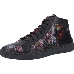 Skórzane sneakersy w kolorze czarnym ze wzorem. Czarne trampki i tenisówki damskie Think!, bez wzorów, na sznurówki. W wyprzedaży za 439,95 zł.