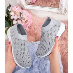 Buty sportowe damskie N/M LG27 Szare. Szare buty sportowe damskie N/M, bez wzorów, z tkaniny, sportowe. Za 79,00 zł.