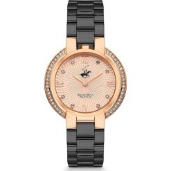 Zegarek kwarcowy w kolorze czarno-różowozłotym. Różowe, analogowe zegarki damskie Beverly Hills Polo Club, metalowe. W wyprzedaży za 299,95 zł.