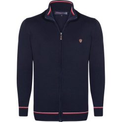 Golfy męskie: Sweter rozpinany w kolorze granatowo-czerwonym