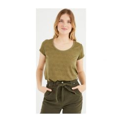 T-shirt damski. T-shirty damskie Promod, uniwersalny, bez wzorów, z tkaniny, bez kołnierzyka. Za 69,90 zł.