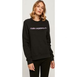Karl Lagerfeld - Bluza bawełniana. Czarne bluzy damskie KARL LAGERFELD, s, z aplikacjami, z bawełny, z długim rękawem, długie, bez kaptura. Za 849,90 zł.