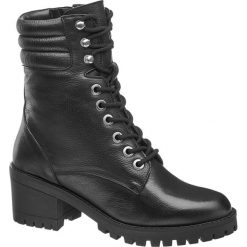 Skórzane botki damskie 5th Avenue z bocznym zapięciem na zamek 5th Avenue czarne. Czarne botki damskie 5th Avenue, ze skóry, bez obcasa, na obcasie, na sznurówki. Za 239,90 zł.