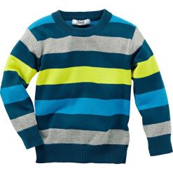Sweter dzianinowy bonprix niebieskozielony morski w paski. Niebieskie swetry chłopięce marki bonprix, m, w kolorowe wzory, z dzianiny. Za 49,99 zł.