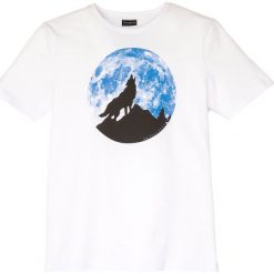 T-shirt z nadrukiem Slim Fit bonprix biały z nadrukiem. Białe koszulki męskie bonprix, m, z nadrukiem, z okrągłym kołnierzem, bez rękawów. Za 42,99 zł.