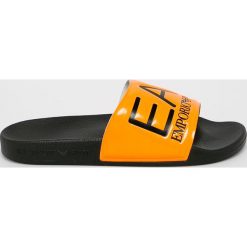 EA7 Emporio Armani - Klapki. Białe klapki damskie EA7 Emporio Armani, bez wzorów, z materiału, bez obcasa, na obcasie. Za 199,90 zł.