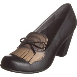 Buty ślubne damskie: Skórzane czółenka w kolorze czarno-beżowym