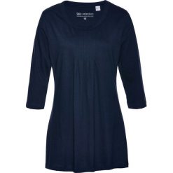 Długi shirt, rękawy 3/4 bonprix ciemnoniebieski. Niebieskie koszulki damskie bonprix, bez wzorów, z okrągłym kołnierzem. Za 37,99 zł.