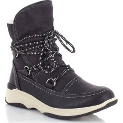 Kozaki zimowe "Kelly" w kolorze czarnym. Czarne kozaki damskie Kimberfeel, na zimę, ze skóry ekologicznej, bez obcasa, na sznurówki. W wyprzedaży za 369,95 zł.
