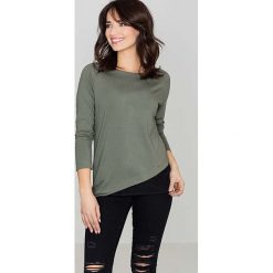 Zielona Stylowa Bluzka Dzianinowa z Szyfonową wstawką na Dole. Zielone podkoszulki damskie Molly.pl, xl, bez wzorów, z szyfonu, eleganckie, z asymetrycznym kołnierzem, z długim rękawem. Za 97,90 zł.