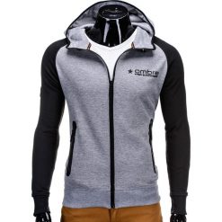 Bluzy męskie: BLUZA MĘSKA ROZPINANA Z KAPTUREM B558 – SZARA