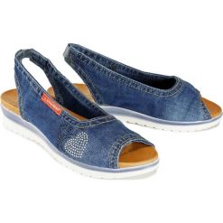 LANQIER 42C212 jeans, sandały damskie. Koturny damskie Lanqier, bez wzorów, z jeansu, bez obcasa, na koturnie, bez zapięcia. Za 199,90 zł.