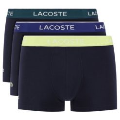 Komplet 3 par bokserek Lacoste 5H3401. Niebieskie bokserki męskie Lacoste, bez wzorów, z elastanu. W wyprzedaży za 139,00 zł.