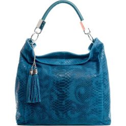 Shopper bag damskie: Skórzana torebka w kolorze niebieskim – 38 x 36 x 15 cm