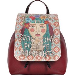 Plecaki damskie: Plecak „Positive Thoughts” w kolorze czerwonym ze wzorem – 23 x 27 x 12 cm