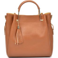 Shopper bag damskie: Skórzana torebka w kolorze koniaku – (S)31 x (W)38 x (G)10 cm