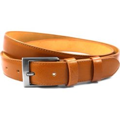 Jasnobrązowy / koniakowy pasek męski KMG15. Szare paski męskie KMG - Galanteria Skórzana, w paski, ze skóry, eleganckie. W wyprzedaży za 49,50 zł.