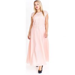 Sukienka maxi z koronkową górą różowy. Różowe sukienki damskie N/A, plus size, bez wzorów, z koronki, bez kołnierzyka, plus size, bez rękawów, maxi. Za 151,64 zł.