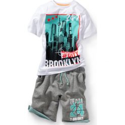 Spodnie dresowe dziewczęce: Shirt + bermudy dresowe (2 części) bonprix biało – jasnoszary melanż