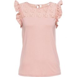 Shirt z koronką bonprix stary jasnoróżowy. Różowe koszulki damskie bonprix, w koronkowe wzory, z koronki, retro, bez kołnierzyka, bez rękawów. Za 59,99 zł.