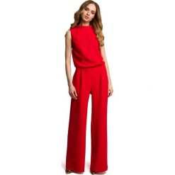Czerwony Elegancki Kombinezon z Wysokim Kołnierzem. Czerwone kombinezony eleganckie marki Molly.pl, s, z dekoltem na plecach, bez rękawów, długie. Za 155,90 zł.