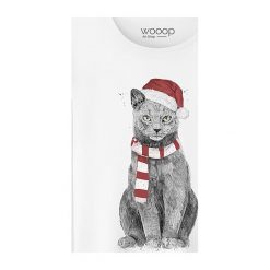 Koszulka "Cat" w kolorze białym. Białe koszulki damskie Wooop, m, z nadrukiem, z bawełny, z okrągłym kołnierzem. W wyprzedaży za 59,95 zł.