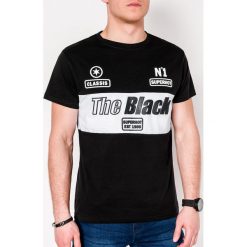 T-shirt męski z nadrukiem S1079 - czarny. Czarne t-shirty męskie Ombre Clothing, s, z nadrukiem, z bawełny, bez kołnierzyka. Za 14,99 zł.
