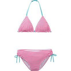 Bikini dziewczęce (2 części) bonprix ciemnoróżowo-biały w paski. Różowe stroje kąpielowe dziewczęce bonprix, w paski. Za 34,99 zł.