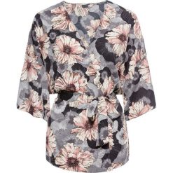 Bluzki damskie: Bluzka kimono z paskiem bonprix jasnoróżowo-szary w kwiaty
