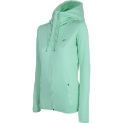 Bluza treningowa damska BLDF001 - morska zieleń melanż. Żółte bluzy damskie marki 4f, bez wzorów, z materiału, bez rękawów, z kapturem. W wyprzedaży za 119,99 zł.