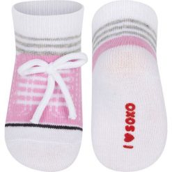 Soxo - Skarpetki dziecięce. Różowe skarpetki dziewczęce marki Soxo, bez wzorów, z elastanu. Za 12,99 zł.