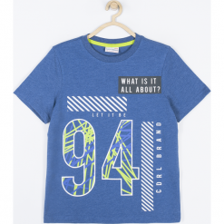 Koszulka. Niebieskie t-shirty chłopięce IRON BOY, z aplikacjami, z bawełny, z krótkim rękawem. Za 49,90 zł.