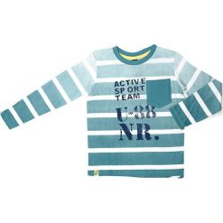 Koszulka w kolorze biało-turkusowym. Białe t-shirty chłopięce z długim rękawem Street Monkey, z bawełny. W wyprzedaży za 39,95 zł.