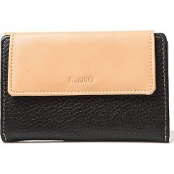 Portfele damskie: Skórzany portfel w kolorze czarno-beżowym – 16,5 x 11 x 3,5 cm