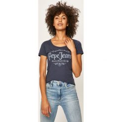 Pepe Jeans - T-shirt Buffi. Żółte bluzki damskie Pepe Jeans, s, z nadrukiem, z bawełny, z okrągłym kołnierzem. W wyprzedaży za 99,90 zł.