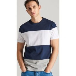 T-shirt w pasy - Granatowy. Niebieskie t-shirty męskie Reserved, xl, bez wzorów, bez kołnierzyka. Za 49,99 zł.