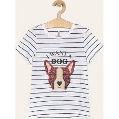Kids Only - T-shirt dziecięcy 122-158 cm. Białe bluzki dziewczęce Kids Only, z aplikacjami, z bawełny, z okrągłym kołnierzem, z krótkim rękawem, krótkie, bez kaptura. W wyprzedaży za 44,90 zł.