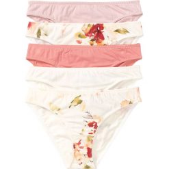Figi (5 par) bonprix z kolorowym nadrukiem + stary jasnoróżowy + koralowy + biel wełny. Białe majtki damskie bonprix, z wełny. Za 44,95 zł.